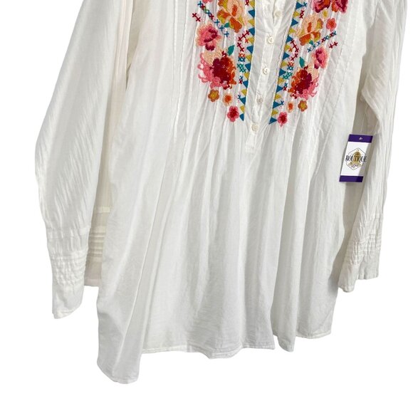 Johnny Was Tunic Blouse Floral Embroidery White Boho Artsy Romantic Feminine L - Picture 7 of 11